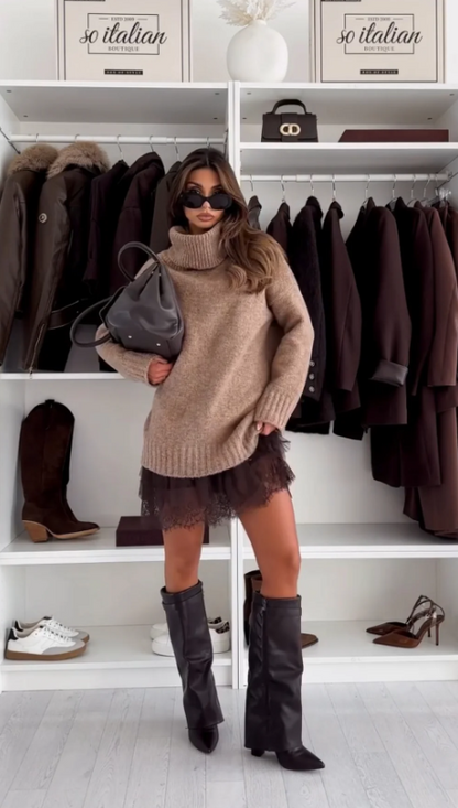 CLARA - Maglione Dolcevita con sottoveste in pizzo